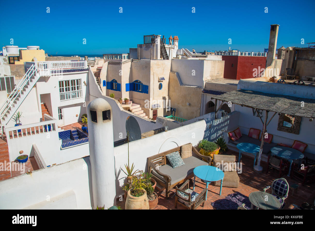 view at white houses of Essaouira, Maroc Stock Photo