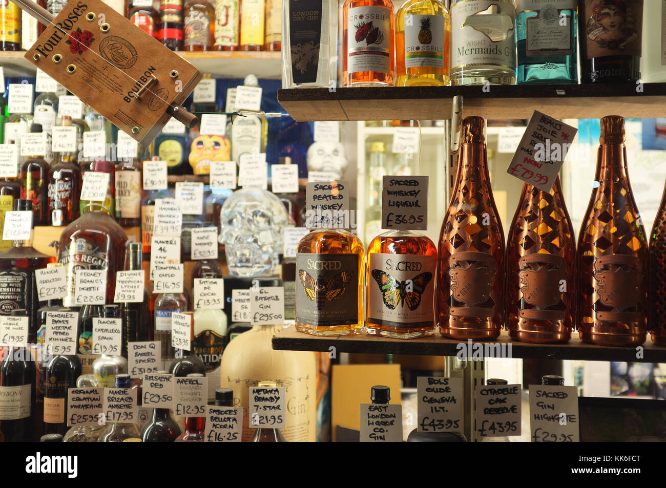 Bottles of alcoholic drinks on display in Gerry's Wines & Spirits shop
