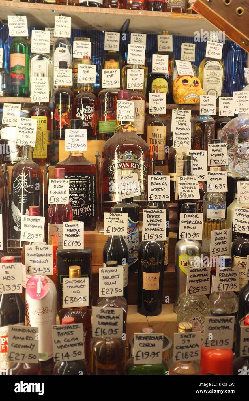 Bottles of alcoholic drinks on display in Gerry's Wines & Spirits shop
