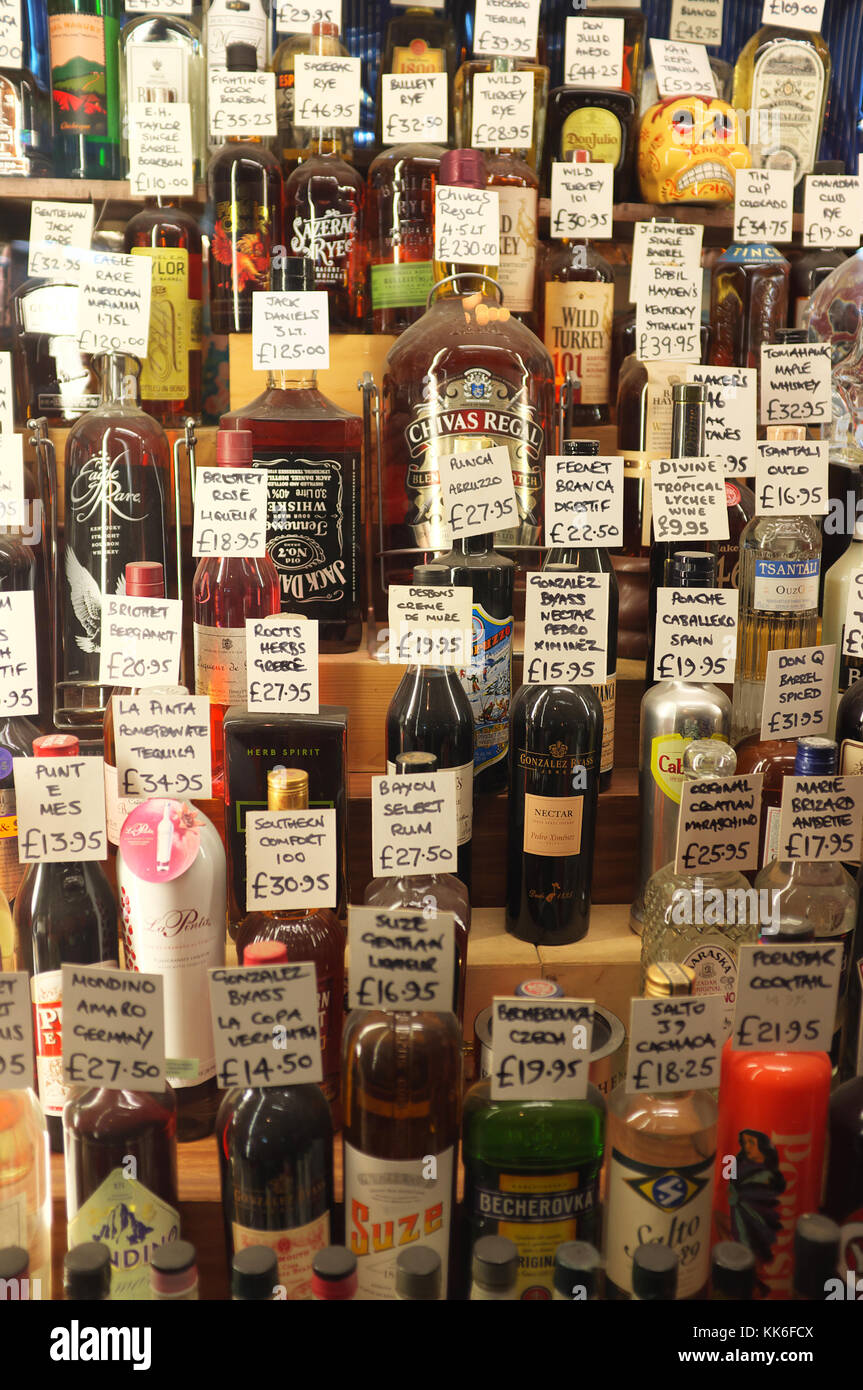 Bottles of alcoholic drinks on display in Gerry's Wines & Spirits shop