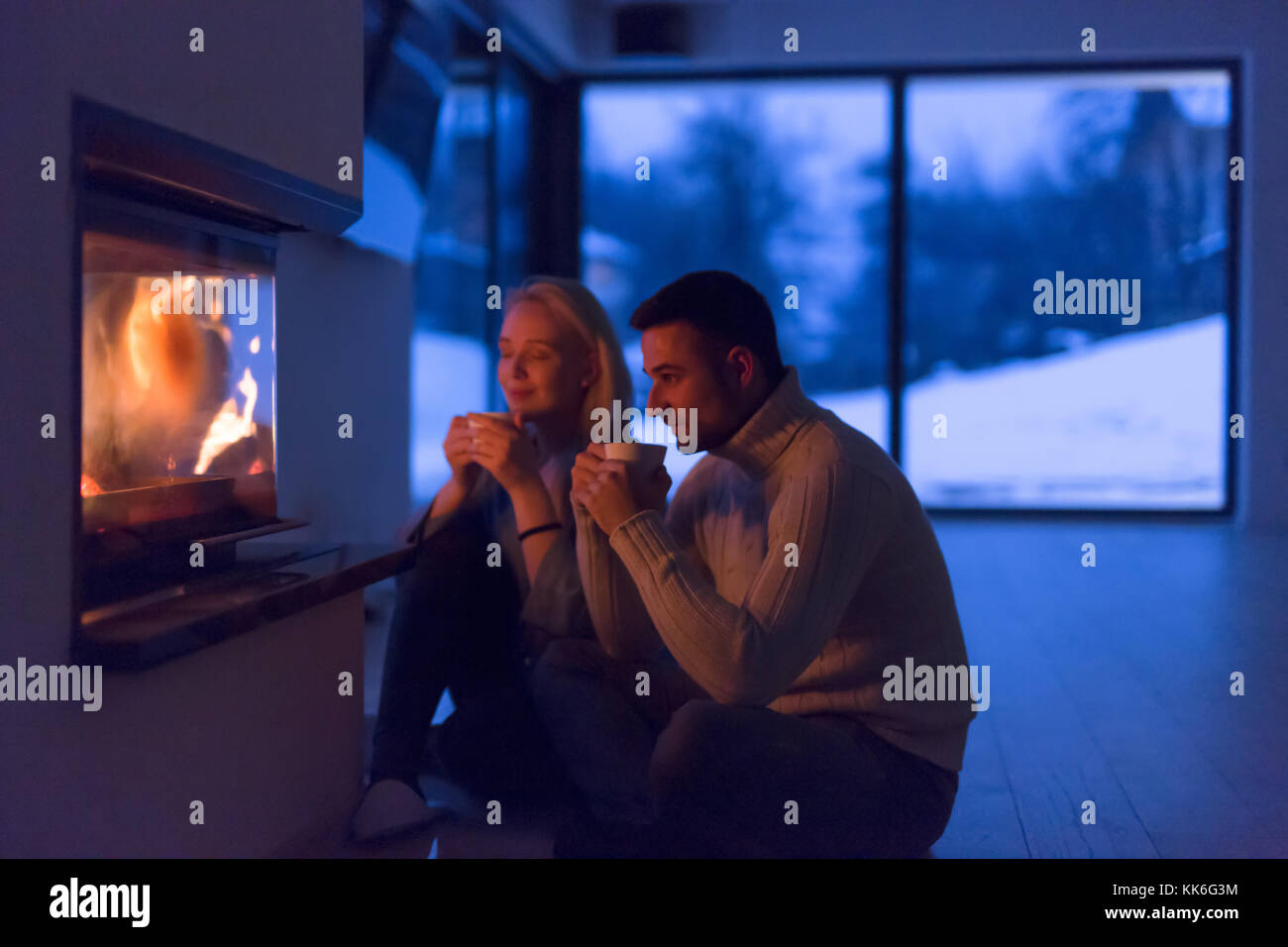 Girl Drink Tea Fireplace Stock Photos Girl Drink Tea Fireplace