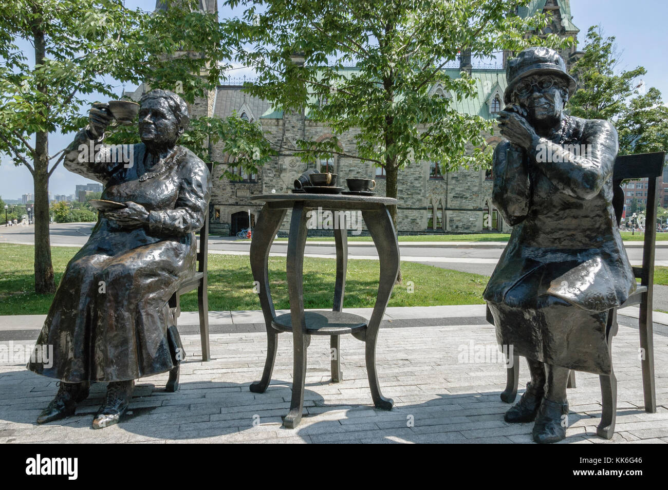 Women's Emancipation Memorial, The Famous Five (The Valiant Five) monument, by Barbara Paterson, Parliament Hill, Ottawa, Ontario, Canada. Stock Photo