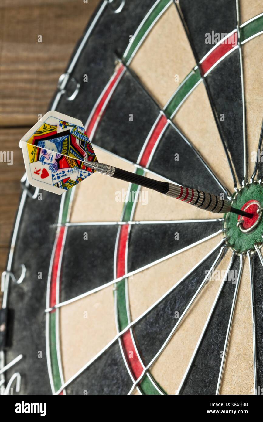 dart pin hit the bullseye on the dart Stock Photo Alamy