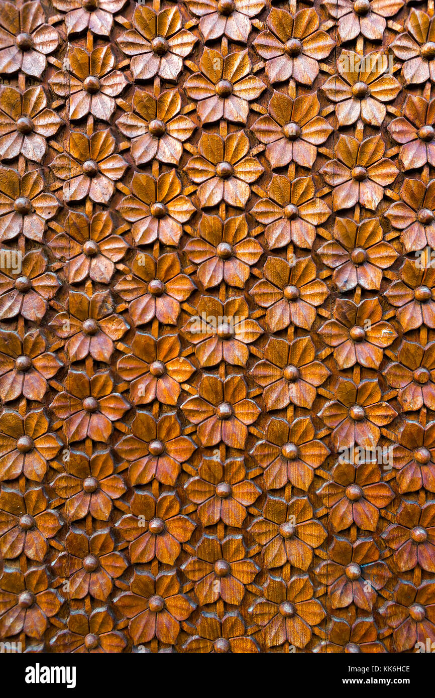 Embossed Raised Wood Carved Flowers pattern design on door panel