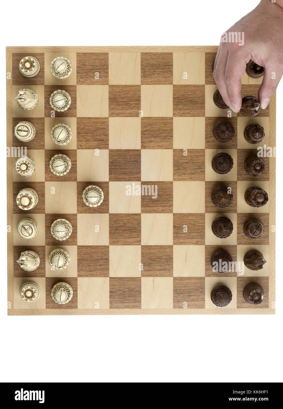 old chess board and pieces Stock Photo