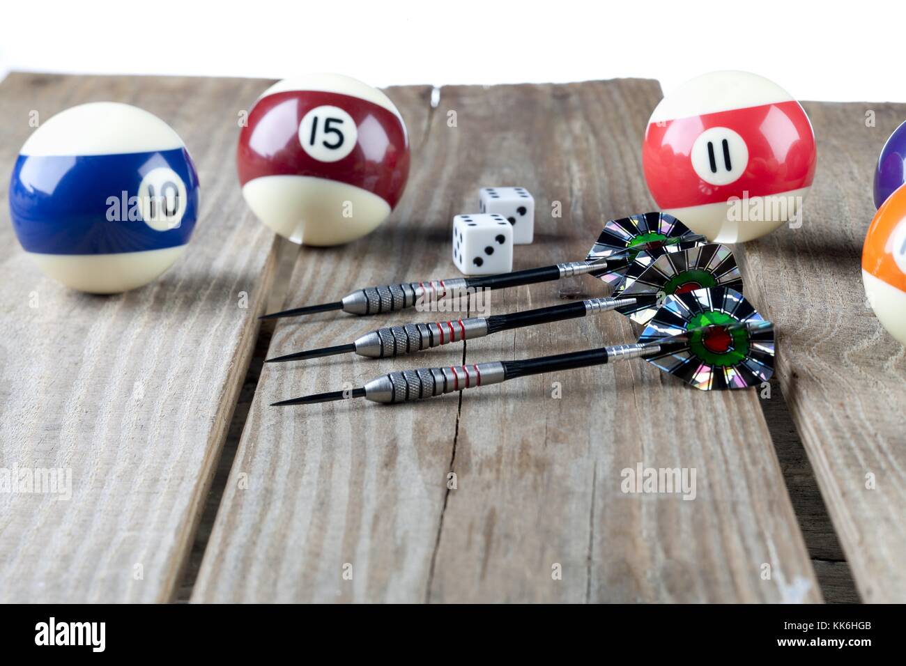billiard balls and dart sticks Stock Photo Alamy