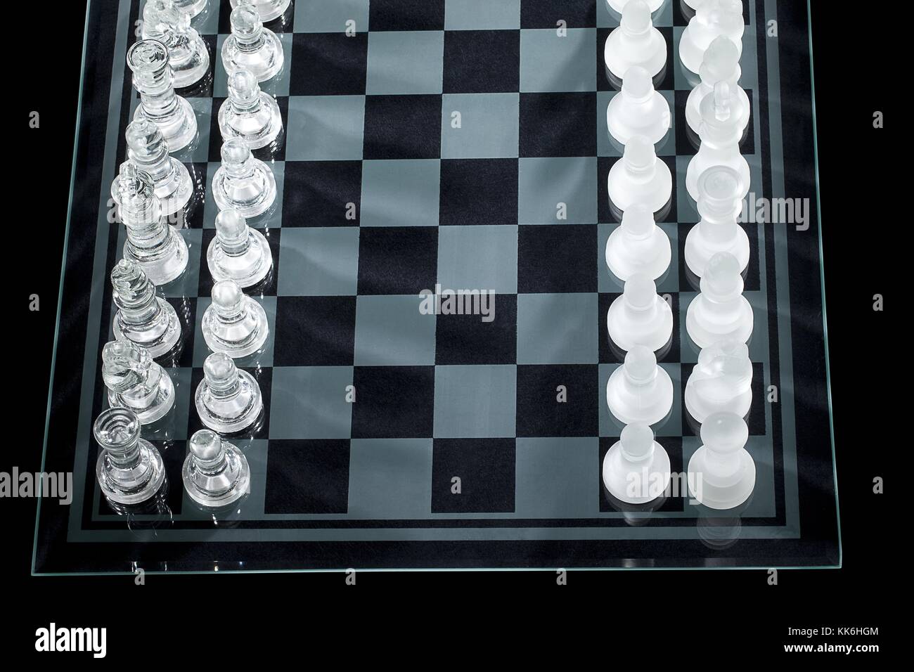 black and white chess pieces arranged on chess board Stock Photo