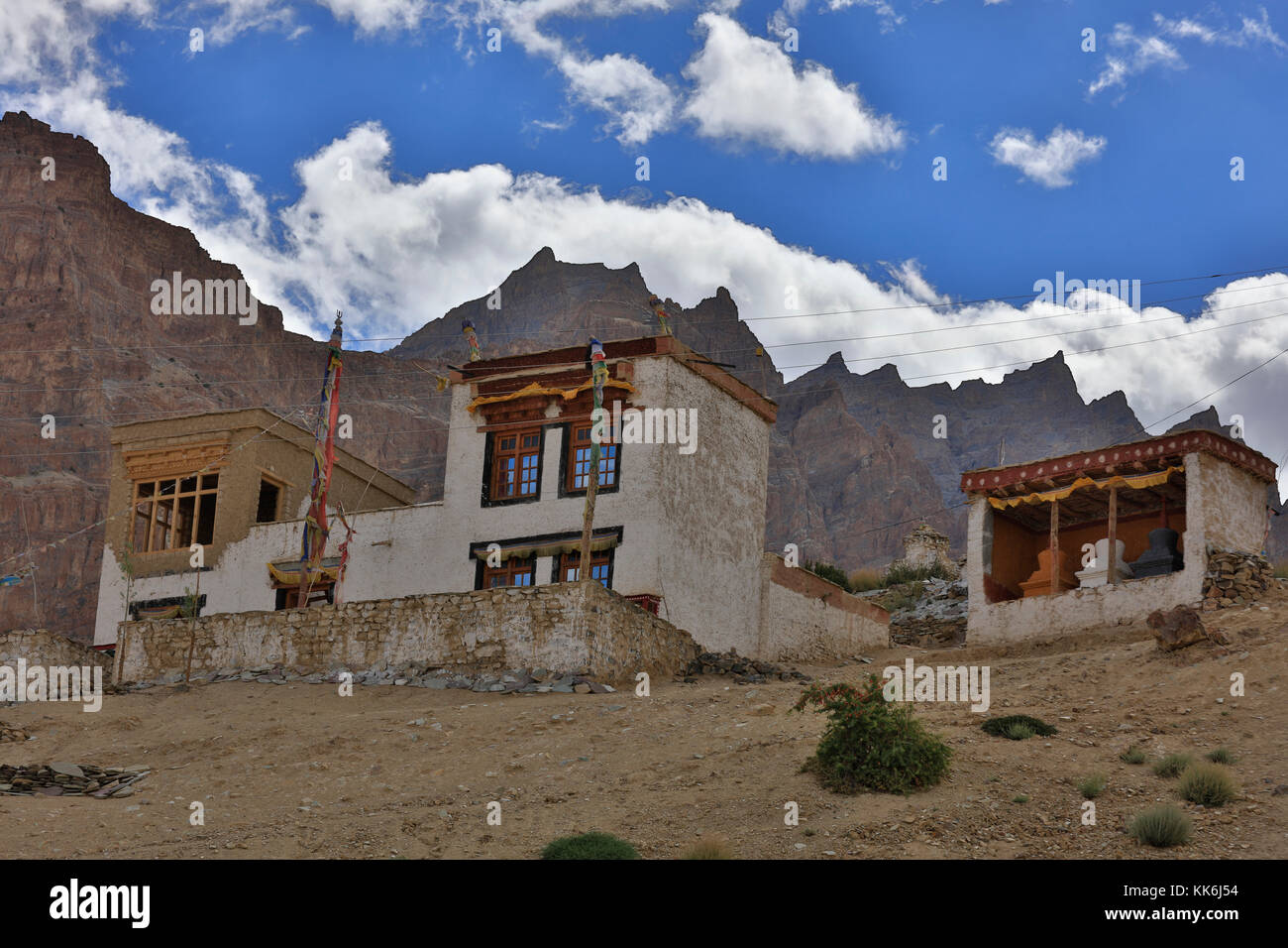 The Buddhist monastery at NYERAK VILLAGE in the ZANSKAR RIVER GORGE - ZANSKAR, LADAKH, INDIA Stock Photo