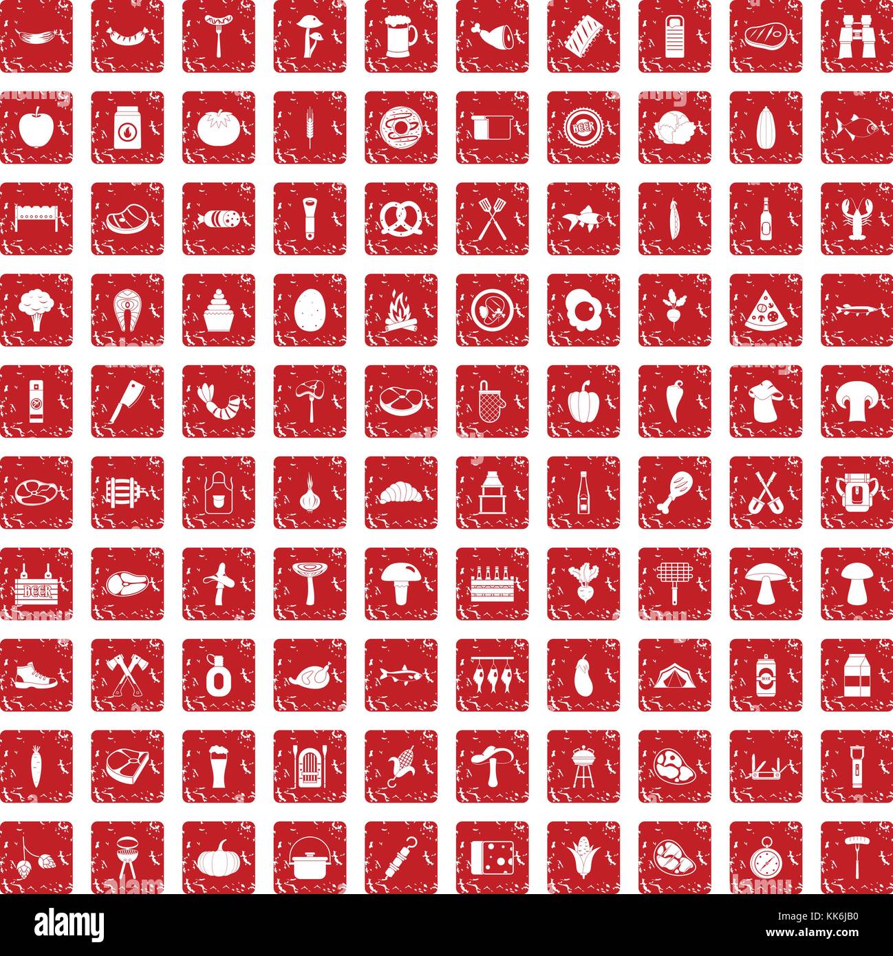 100 barbecue icons set grunge red Stock Vector Image & Art - Alamy