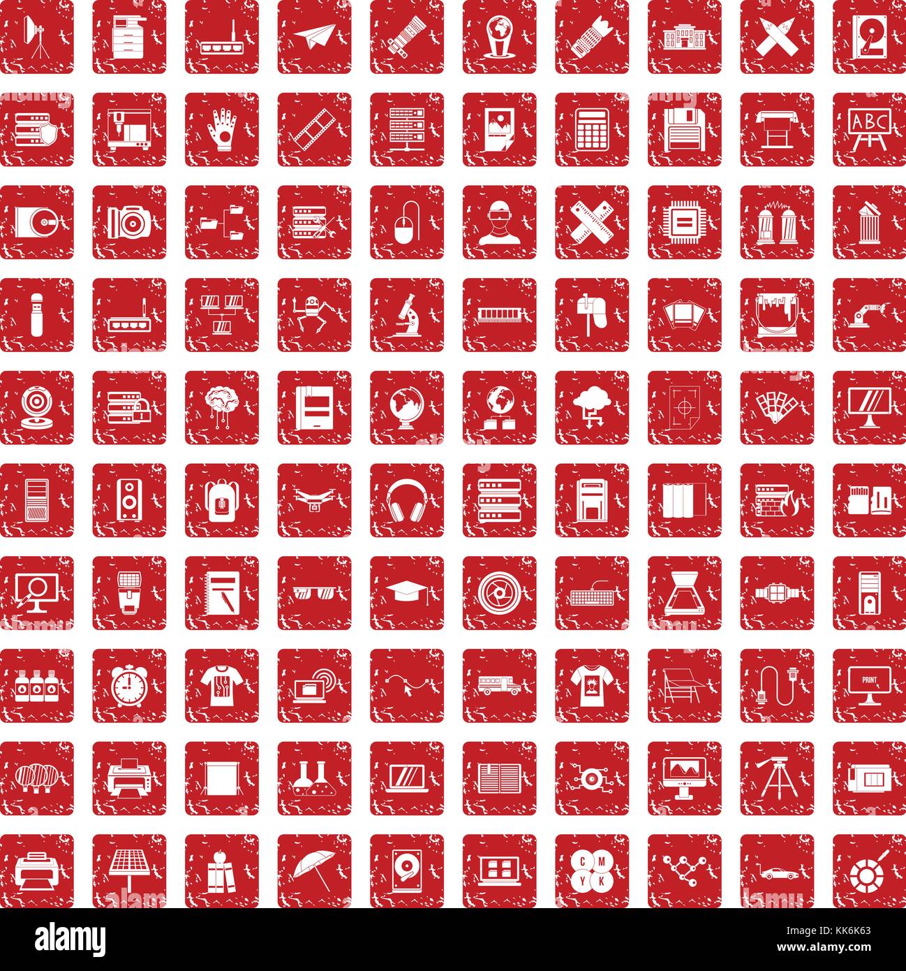 100 printer icons set grunge red Stock Vector Image & Art - Alamy