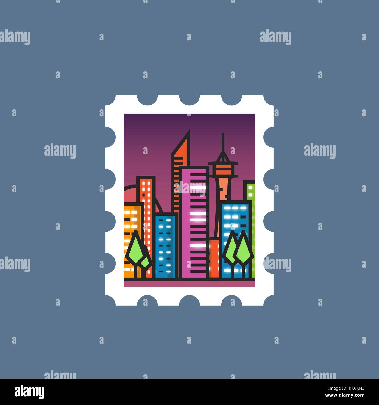 Stamp with night city Stock Vector