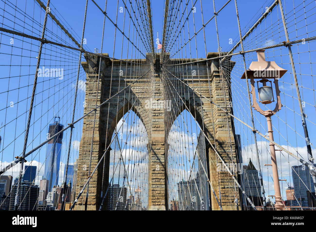 View of the New York City Skyline from the Brooklyn Bridge Stock Photo ...