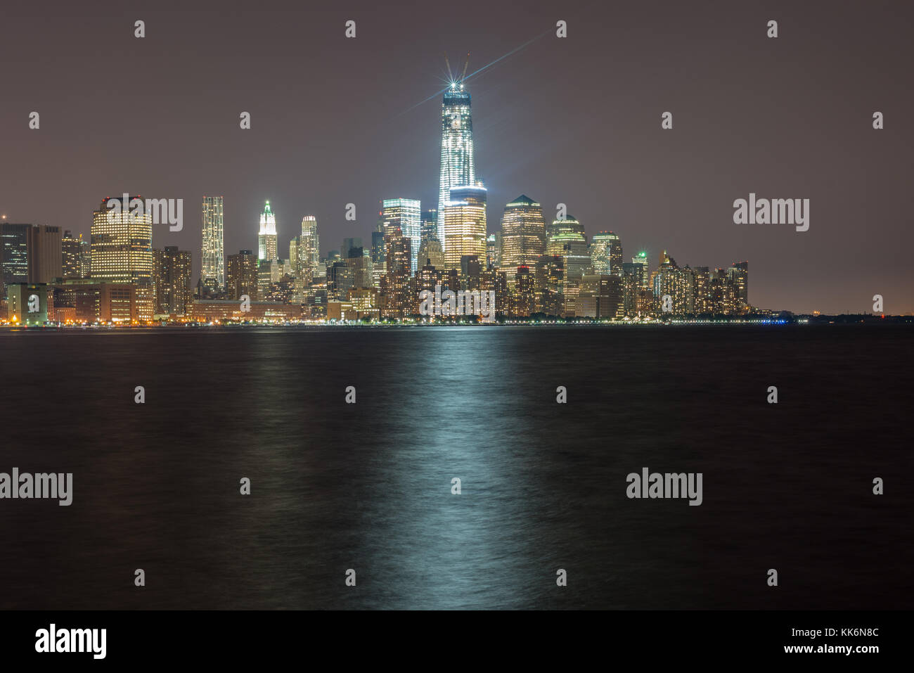 New York Skyline from Jersey City, New Jersey at night. Stock Photo