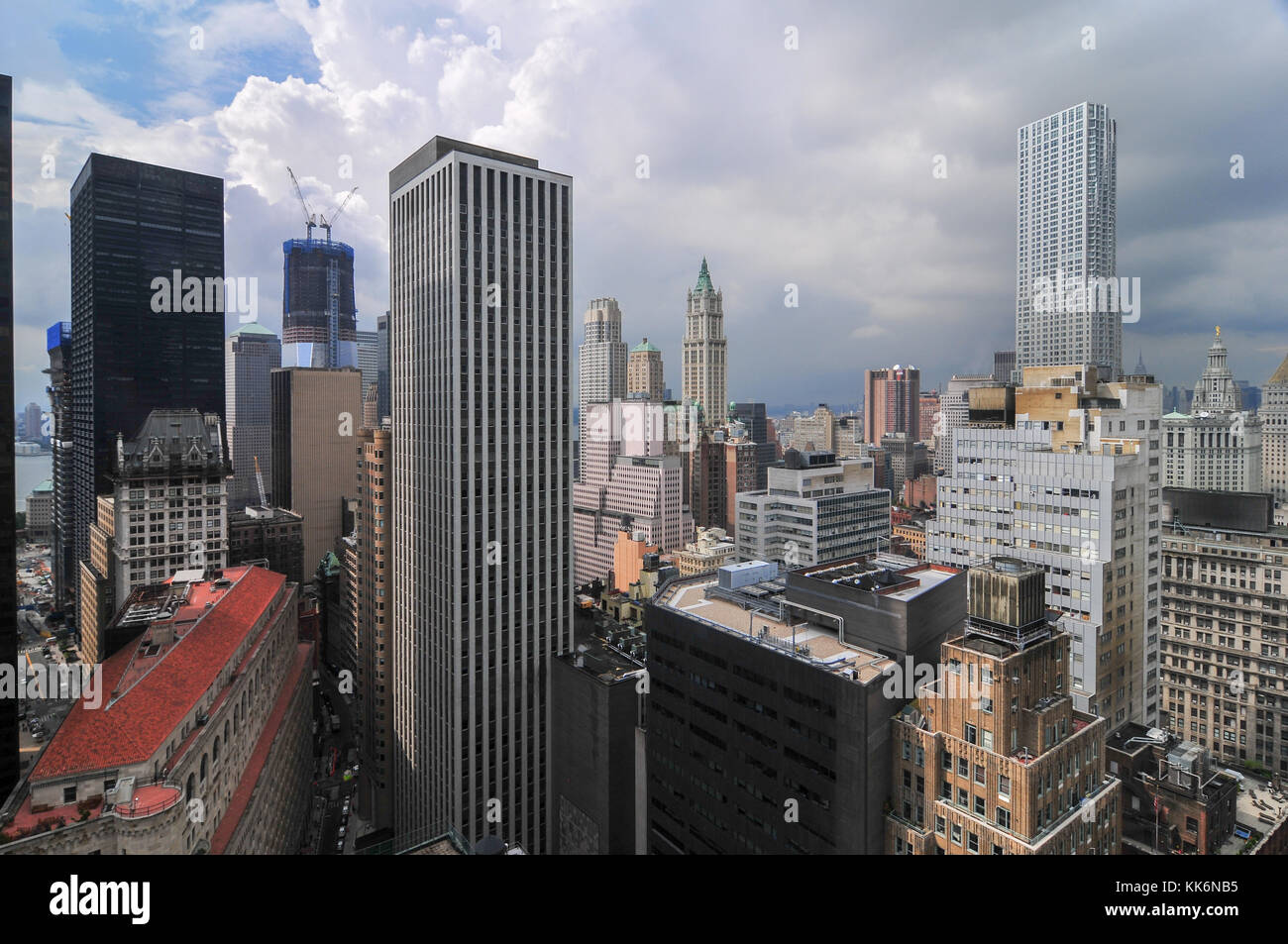 Aerial View of the skyscrapers of downtown Manhattan in New York City ...