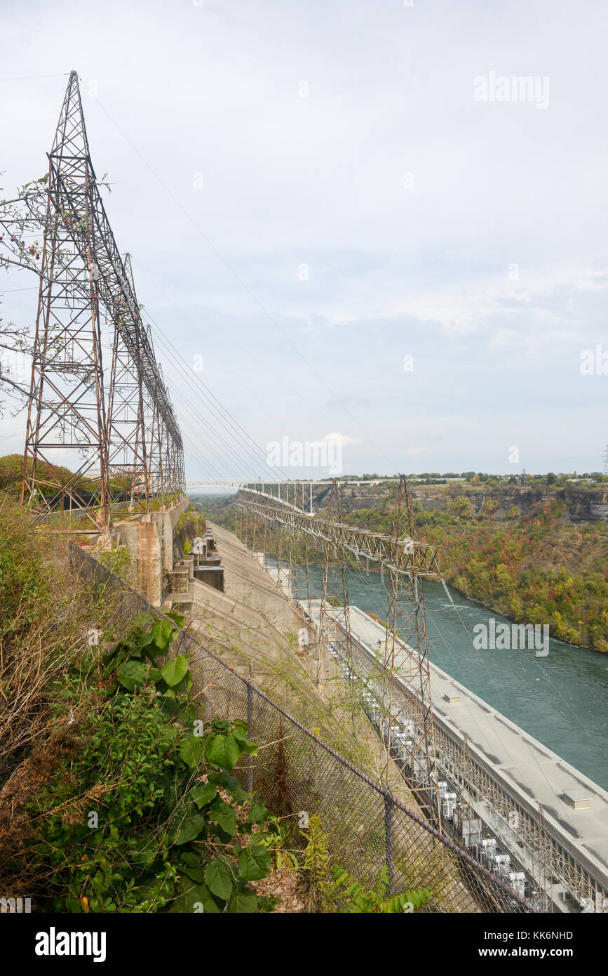 View of the Sir Adam Beck Hydroelectric Generating Stations as seen from Ontario, Canada. Stock Photo