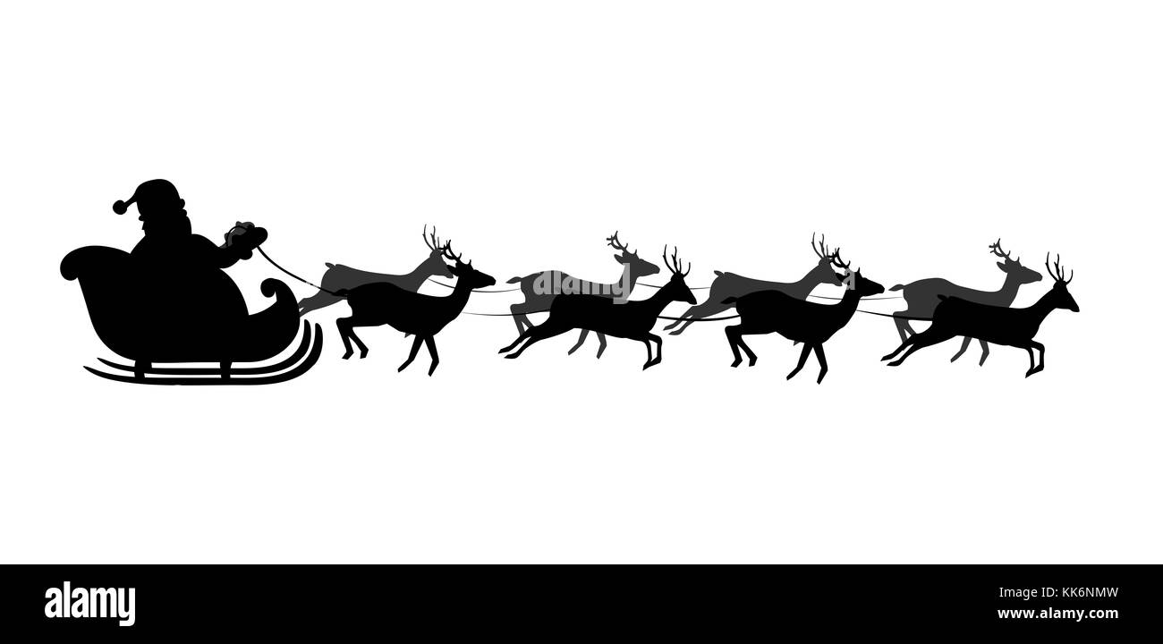 Black silhouette of Santa's sledge Isolated on white background. Vector illustration, icon, clip art. Stock Photo