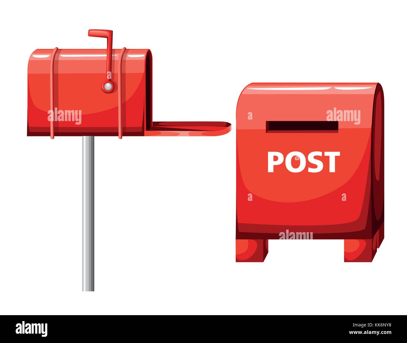 Mailbox vector illustration isolated on white, flat post office box, red mail box cartoon icon Web site page and mobile app design. Stock Vector