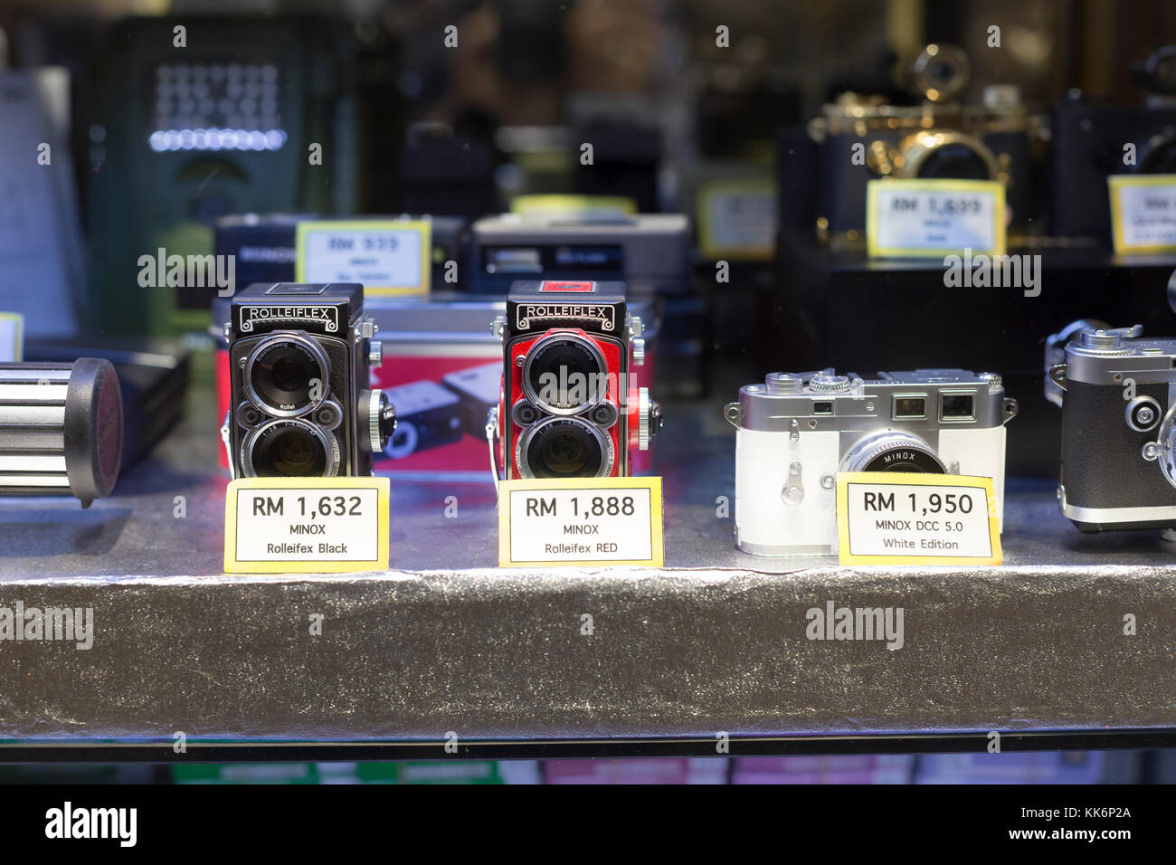 Old cameras on display Stock Photo