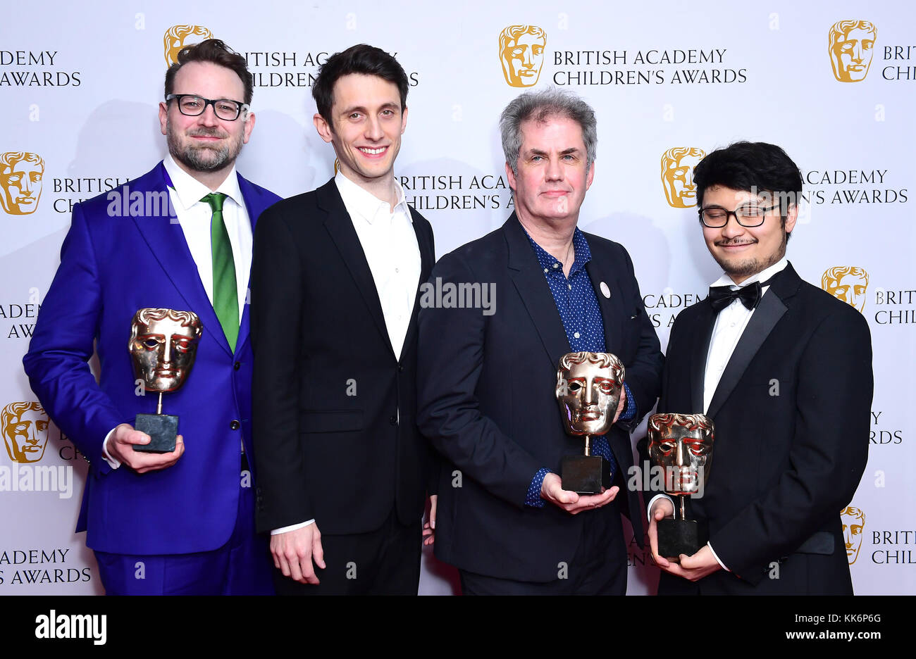 Jakob Schuh, Jan Lachauer, Martin Pope and Bin-Han To with the Animation Award Revolting Rhymes presented by Rochelle Humes at the British Academy Children's Awards at the Roundhouse,London. Stock Photo