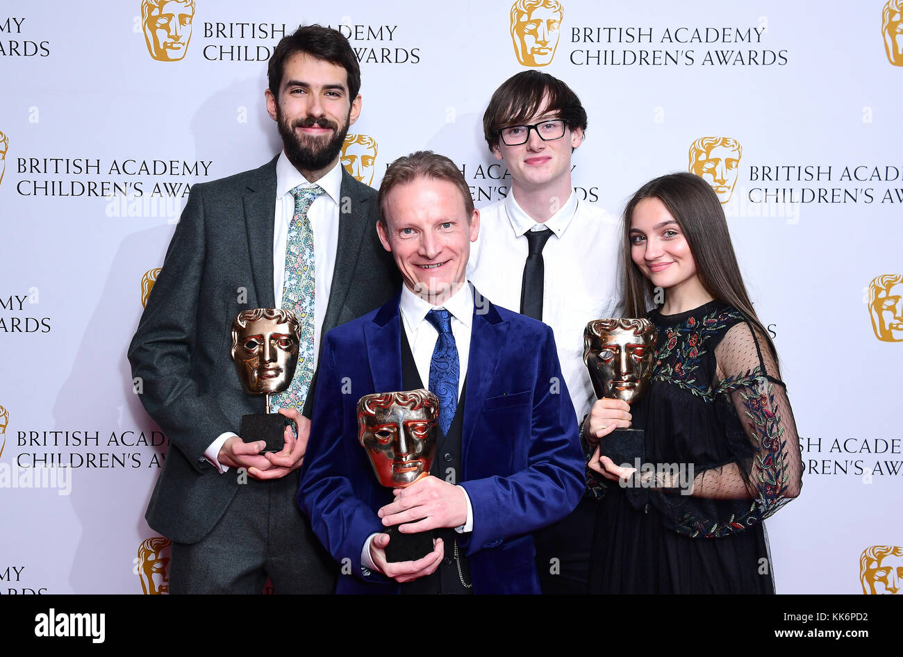 Adam Tyler, Bob Ayres, Toby Lloyd and Isobelle Molloy with the Drama Award  for Like Me at the British Academy Children's Awards at the  Roundhouse,London Stock Photo - Alamy