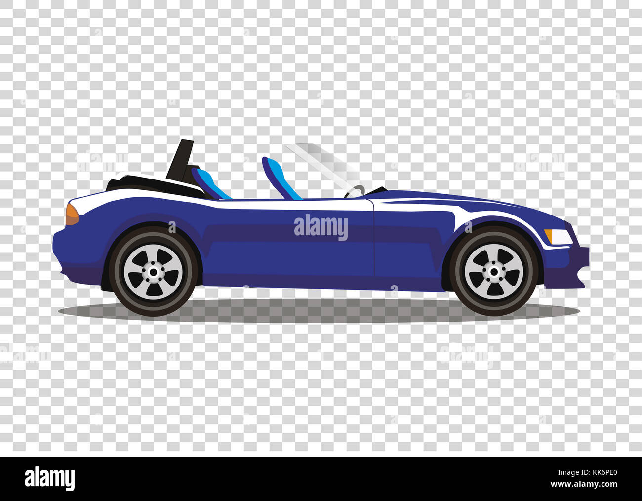 Blue modern cartoon colored cabriolet car isolated on transparent background. Sport car without roof vector illustration. Clip art. Stock Photo