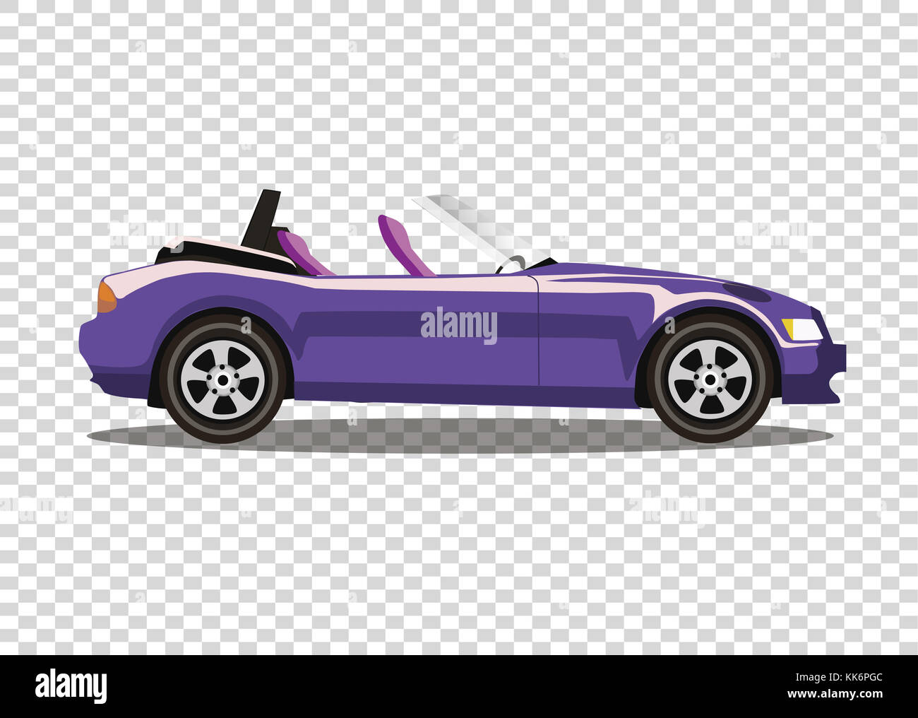 Violet modern cartoon colored cabriolet car isolated on transparent background. Sport car without roof vector illustration. Clip art. Stock Photo