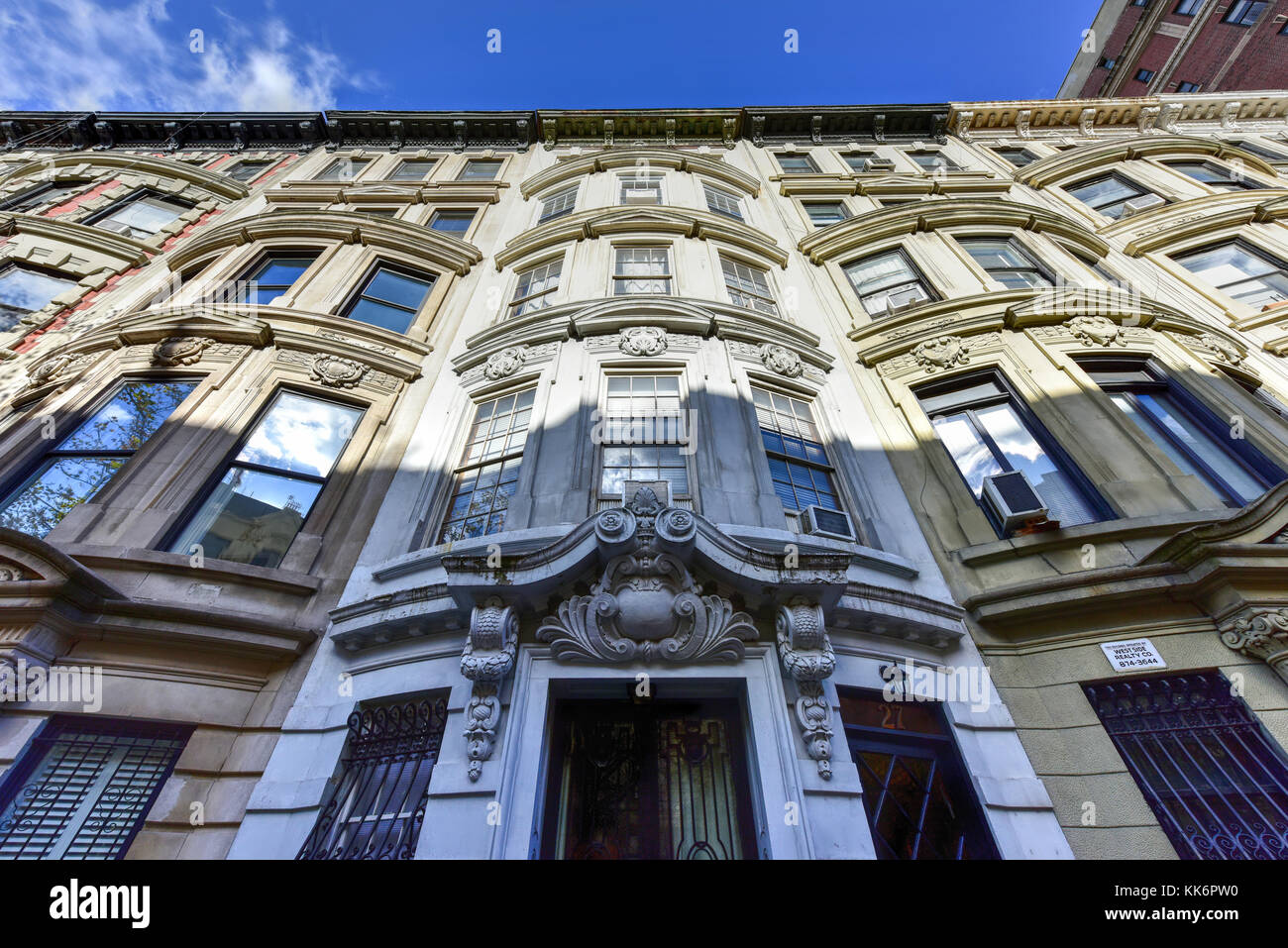 Old townhouses and brownstones in Upper West Side neighborhood of