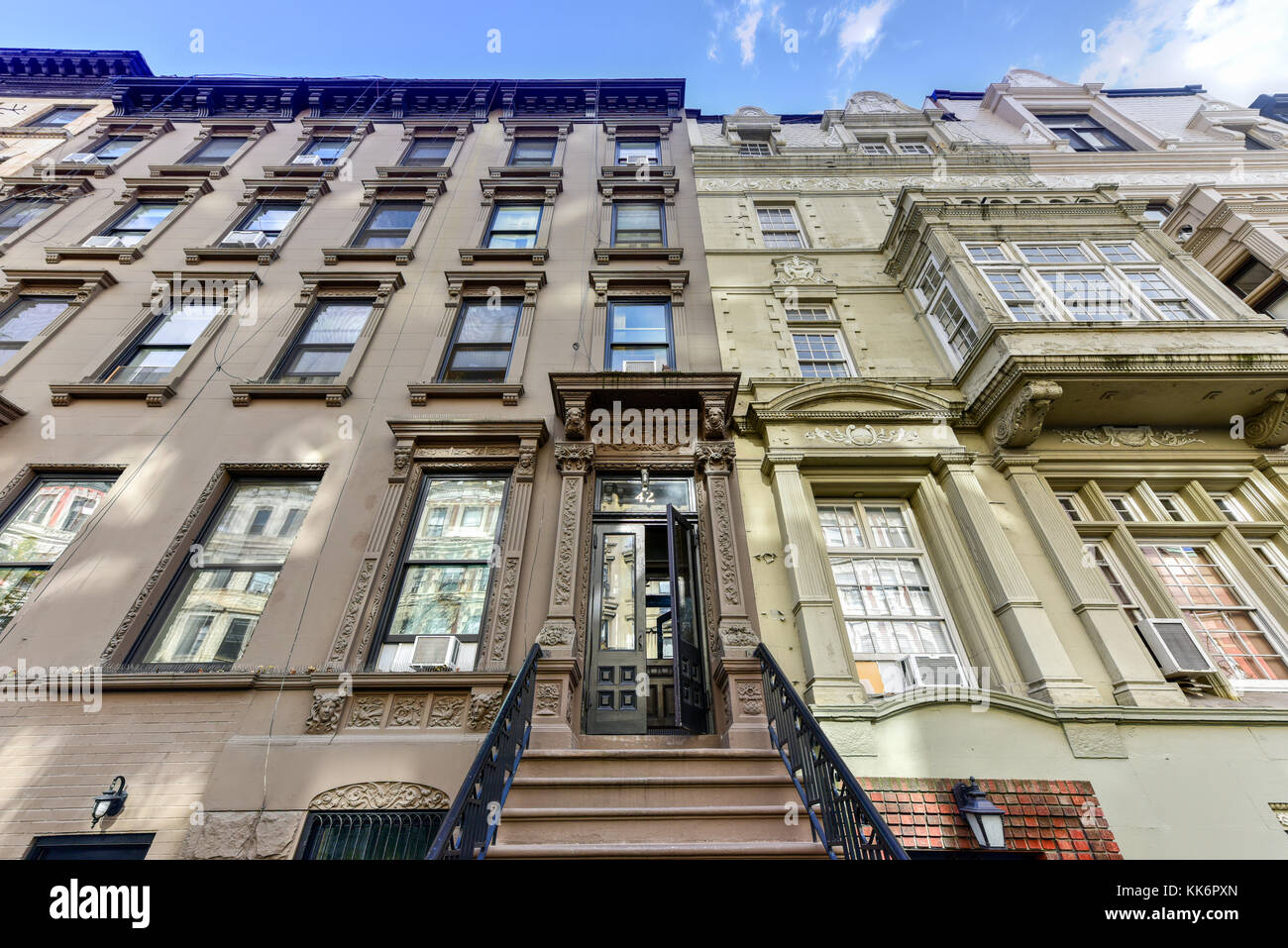 Old townhouses and brownstones in Upper West Side neighborhood of
