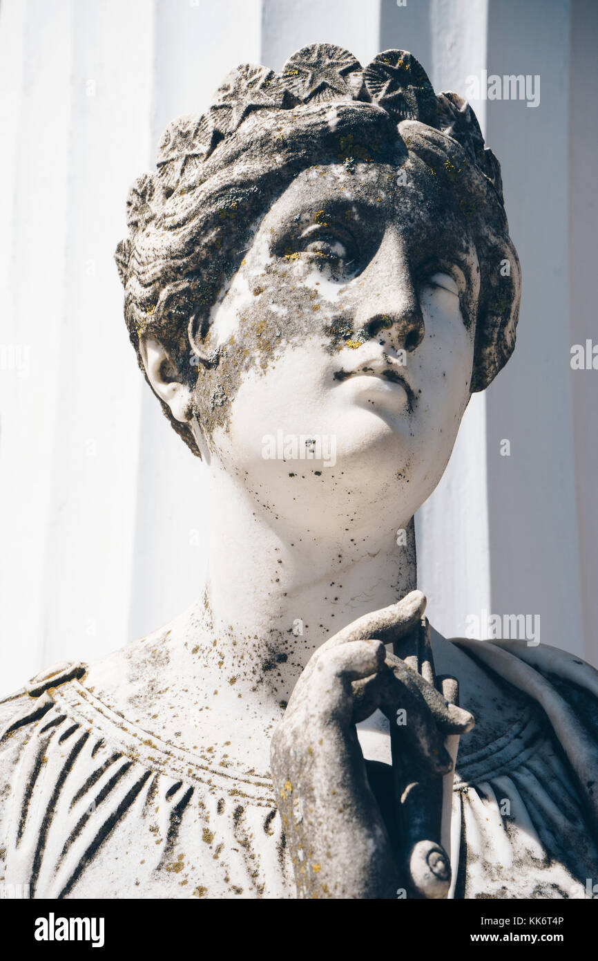 Statue of Urania, the muse of astronomy , on Achillion palace, Corfu Greece. Stock Photo