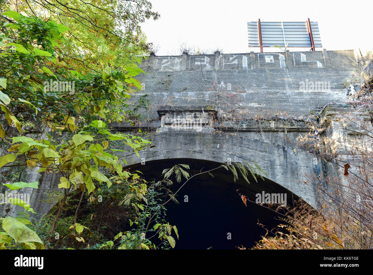 Train tunnel from 1909 going through the Bergen Arches of Jersey City, New Jersey Stock Photo