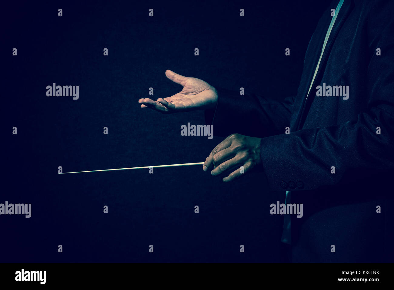 Orchestra conductor hands, Musician director holding stick on dark background Stock Photo Alamy