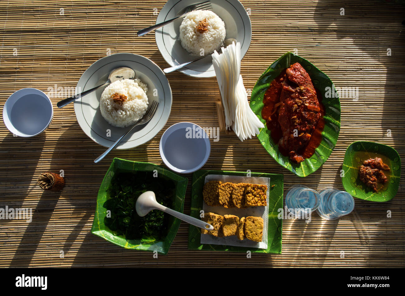 Indonesian meal with different dishes Stock Photo