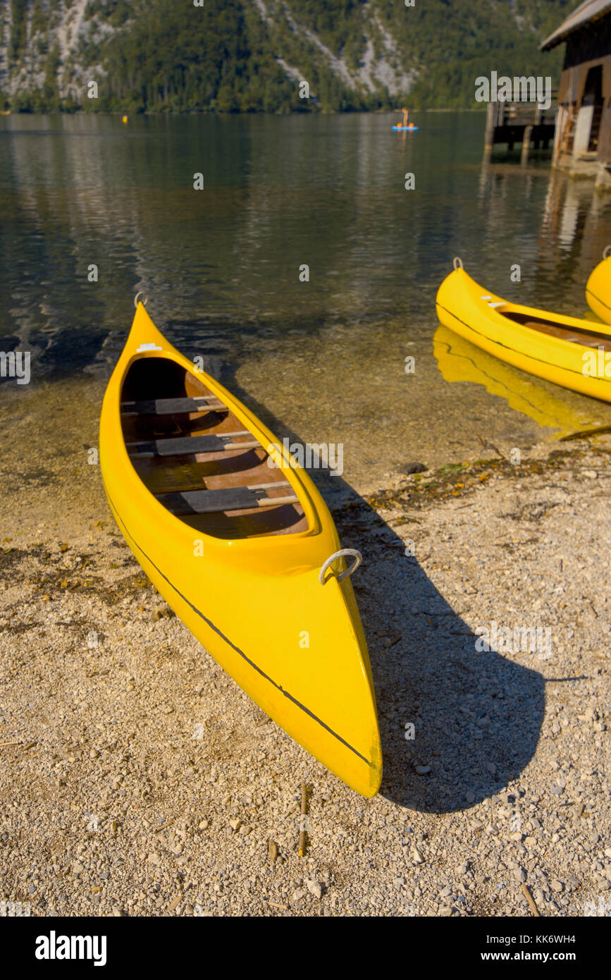 Yellow kayak on the lake, selective focus Stock Photo