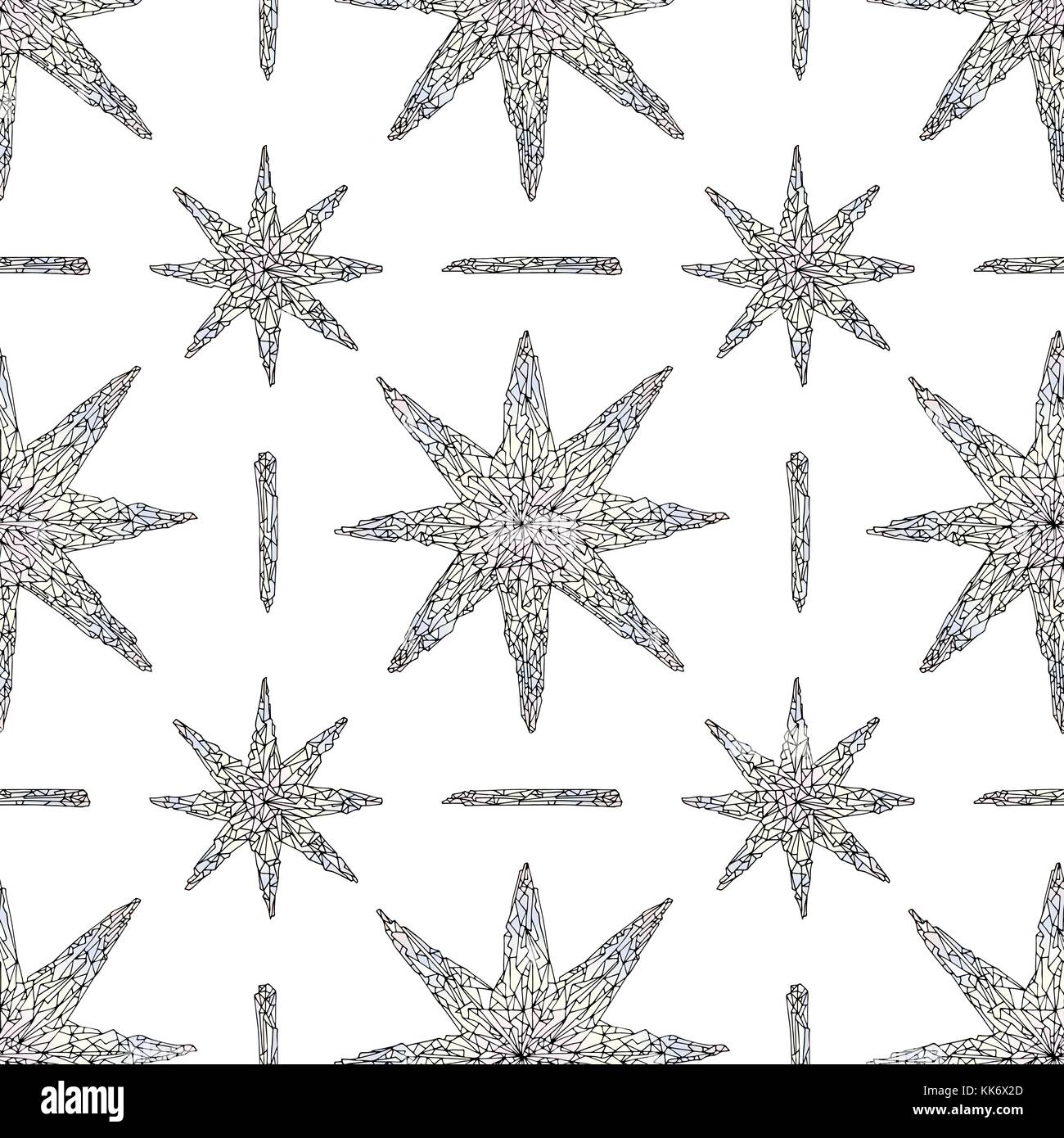 Hand drawn crystals pattern. Abstract stylized stars seamless