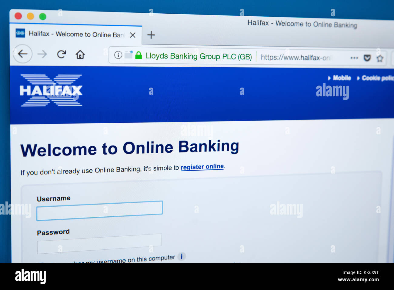 LONDON, UK - NOVEMBER 22ND 2017: The homepage of the Online Banking area on  the Halifax bank website, on 22nd November 22nd 2017 Stock Photo - Alamy