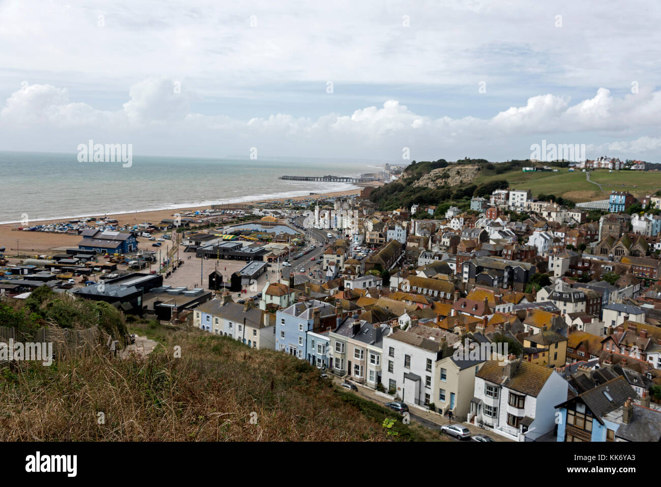 Panoramic view of Hastings Old Town in East Sussex, Britain Stock Photo