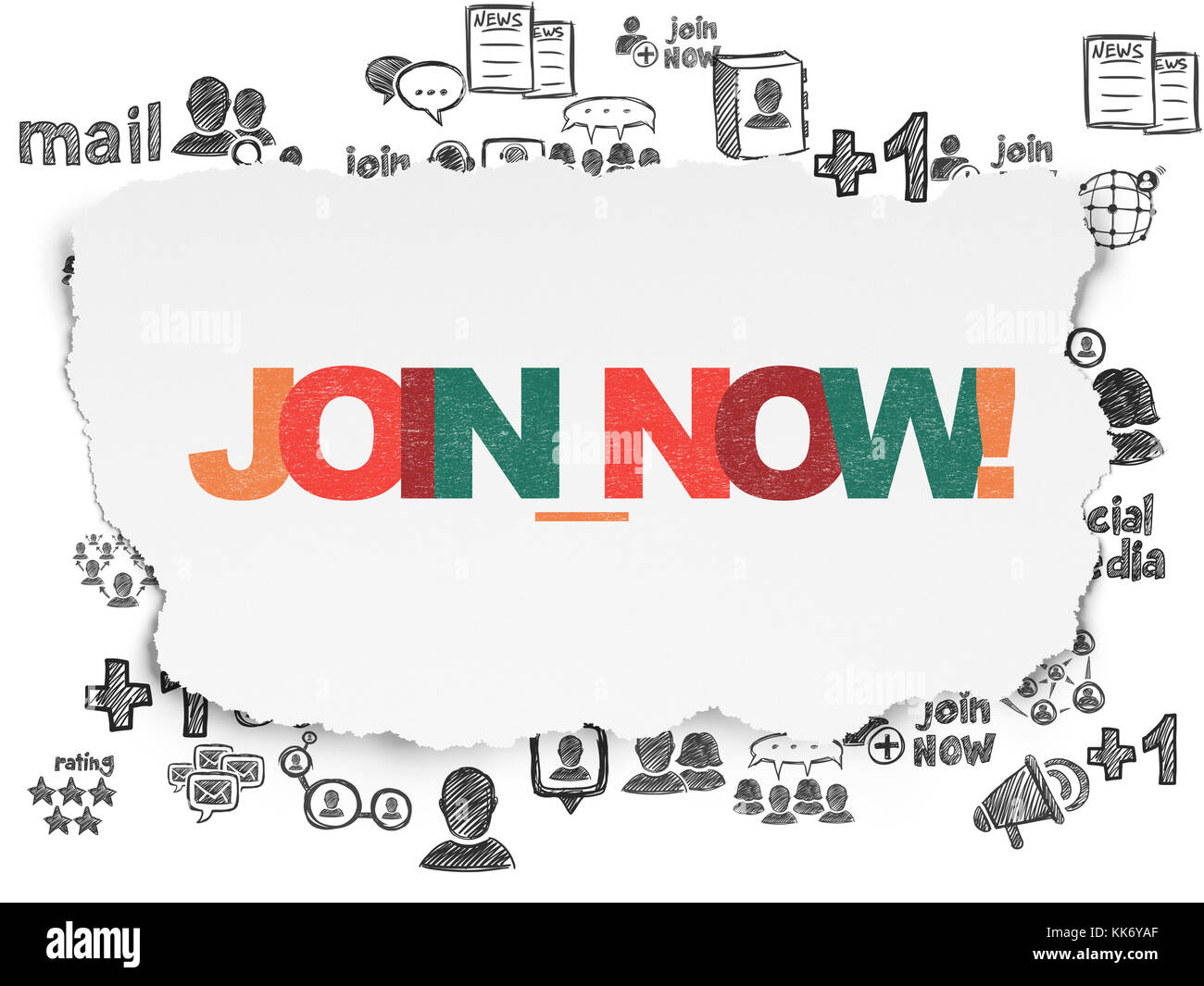 Social network concept: Join now! on Torn Paper background Stock Photo ...