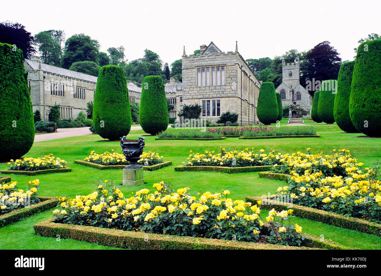 Lanhydrock English country mansion house near Bodmin in Cornwall, England, seen from the rose garden. Stock Photo