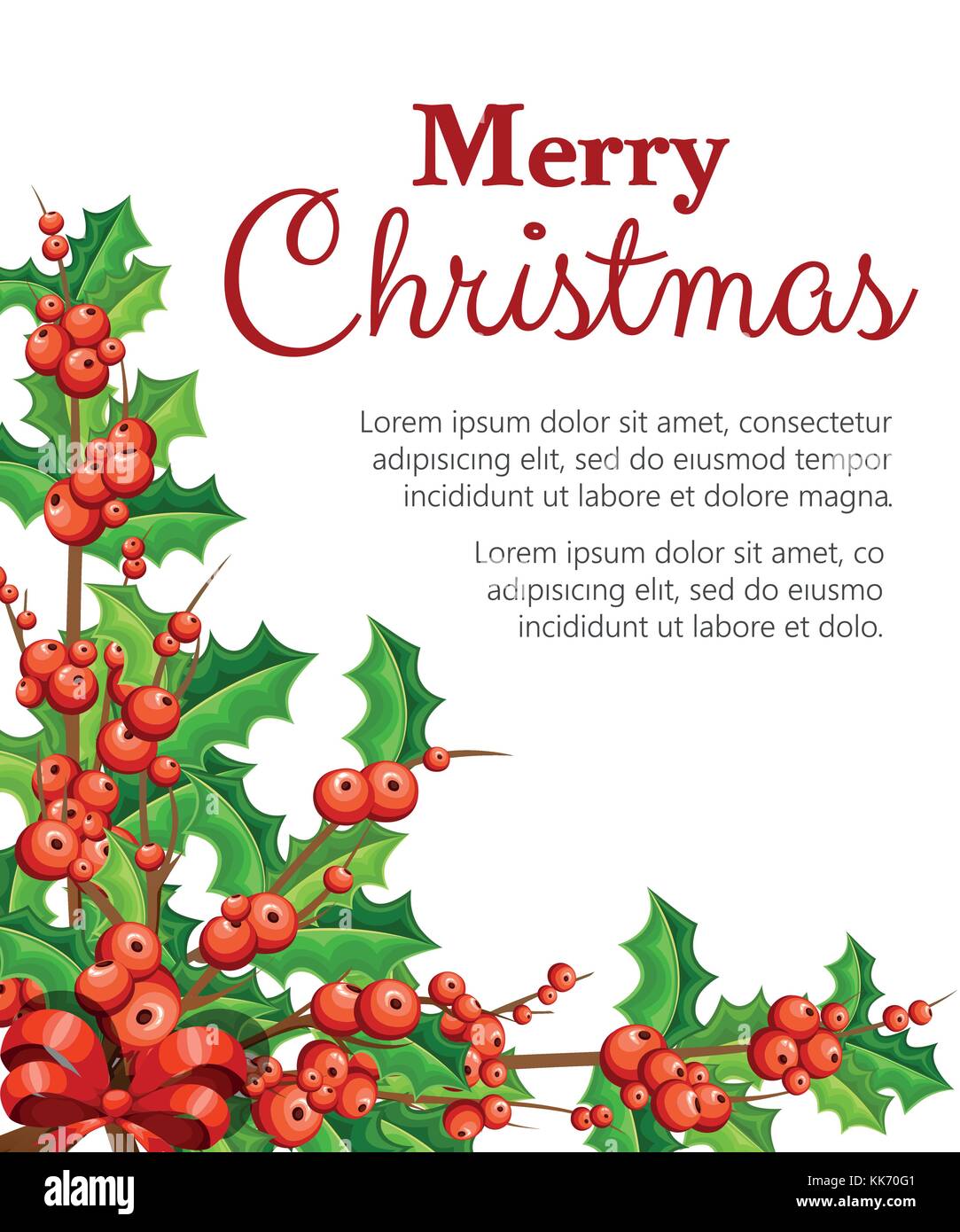 Flat mistletoe decorative . Branches with red berries green leaves