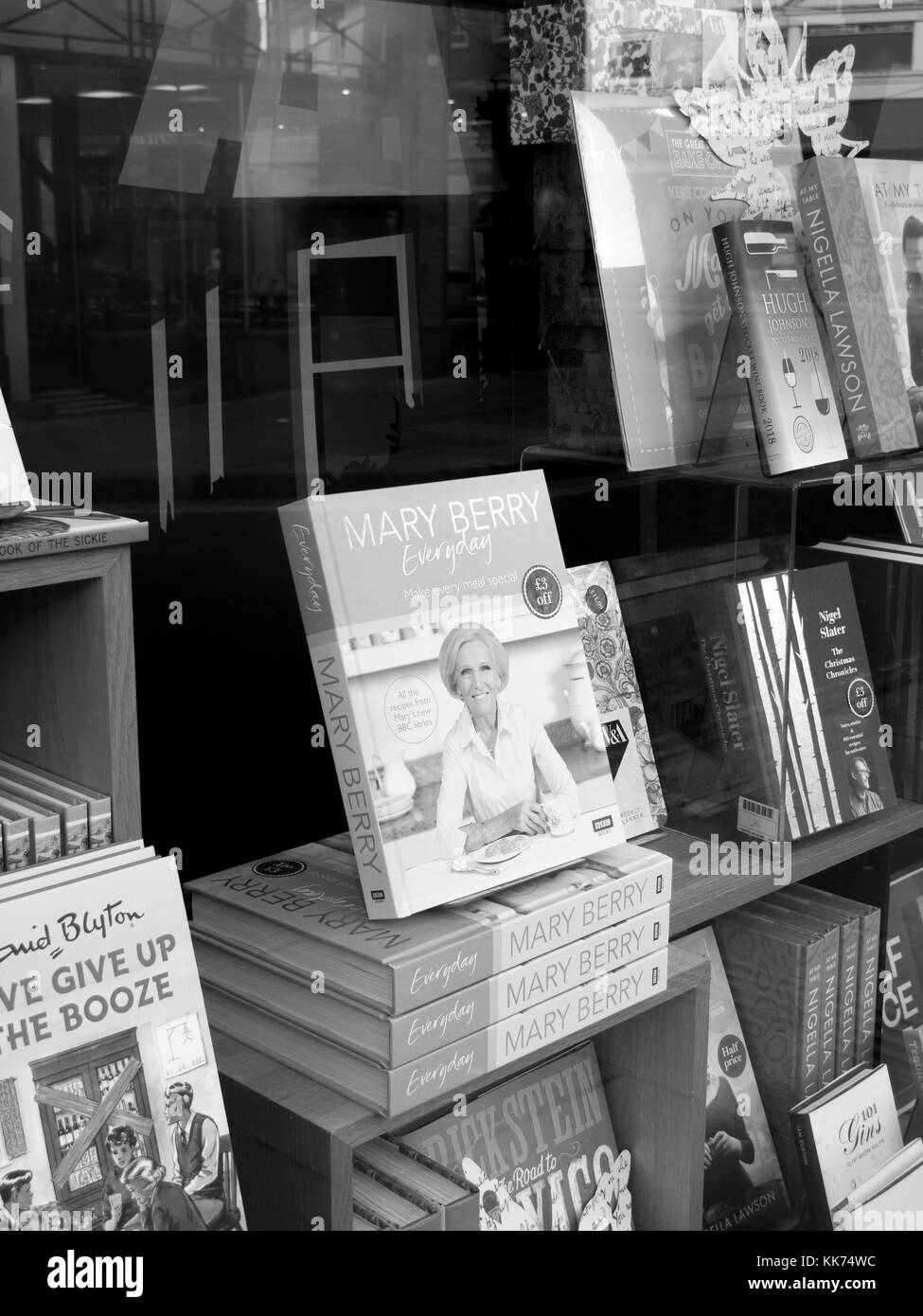 Waterstones window display promoting various book titles, company