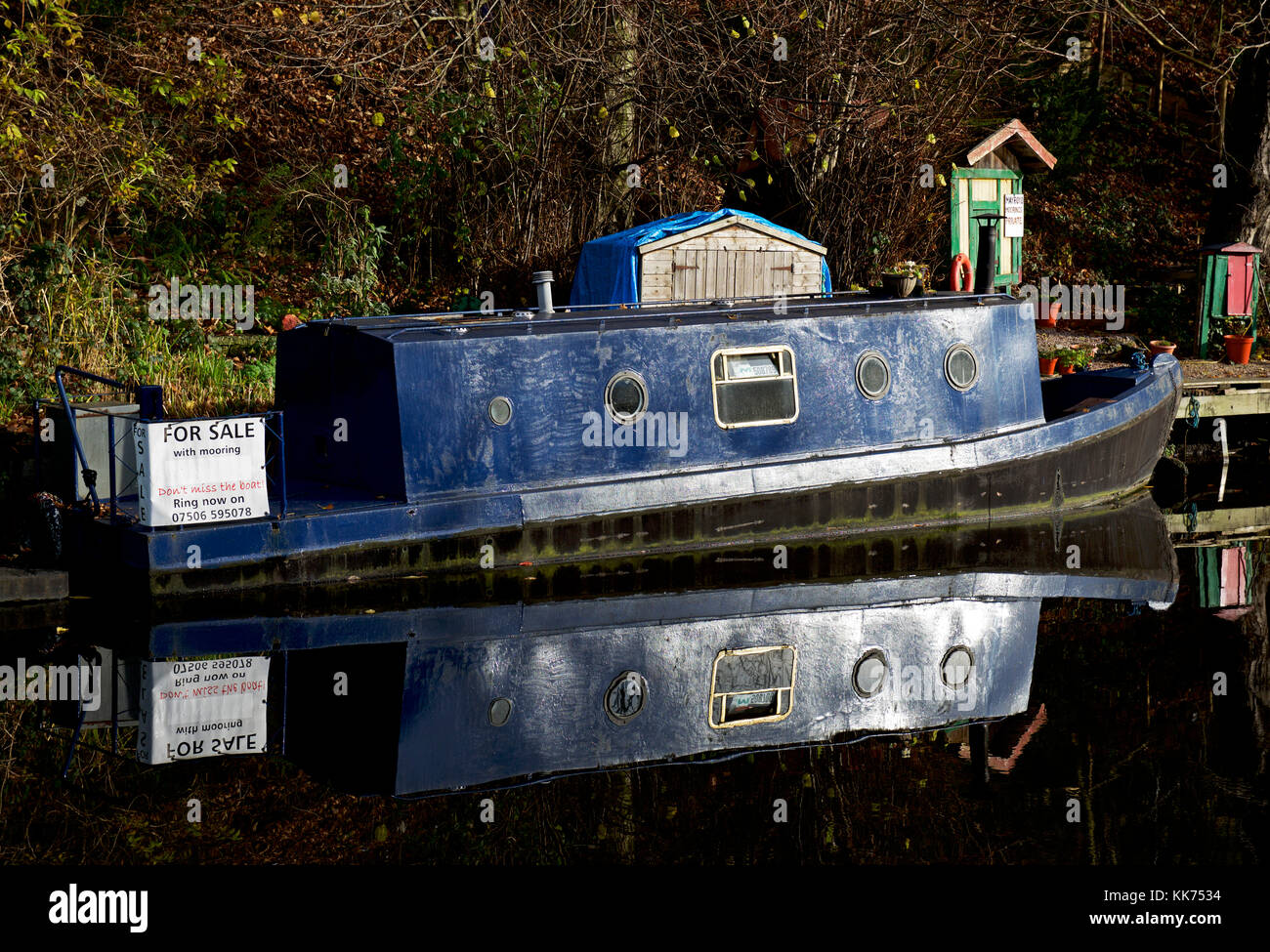 The Rochdale Canal at Hebden Bridge, and narrowboat for sale, Calderdale, West Yorkshire