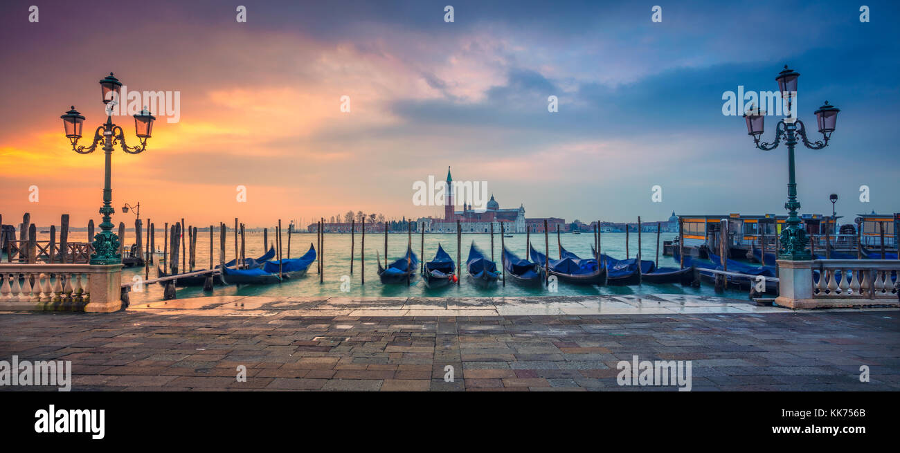 Venice Panorama. Panoramic cityscape image of Venice, Italy during sunrise. Stock Photo