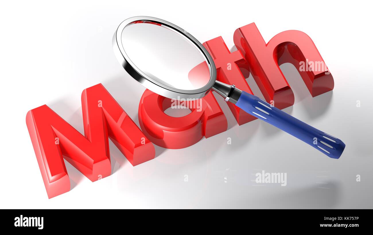 Magnifier over red Math - 3D rendering Stock Photo - Alamy