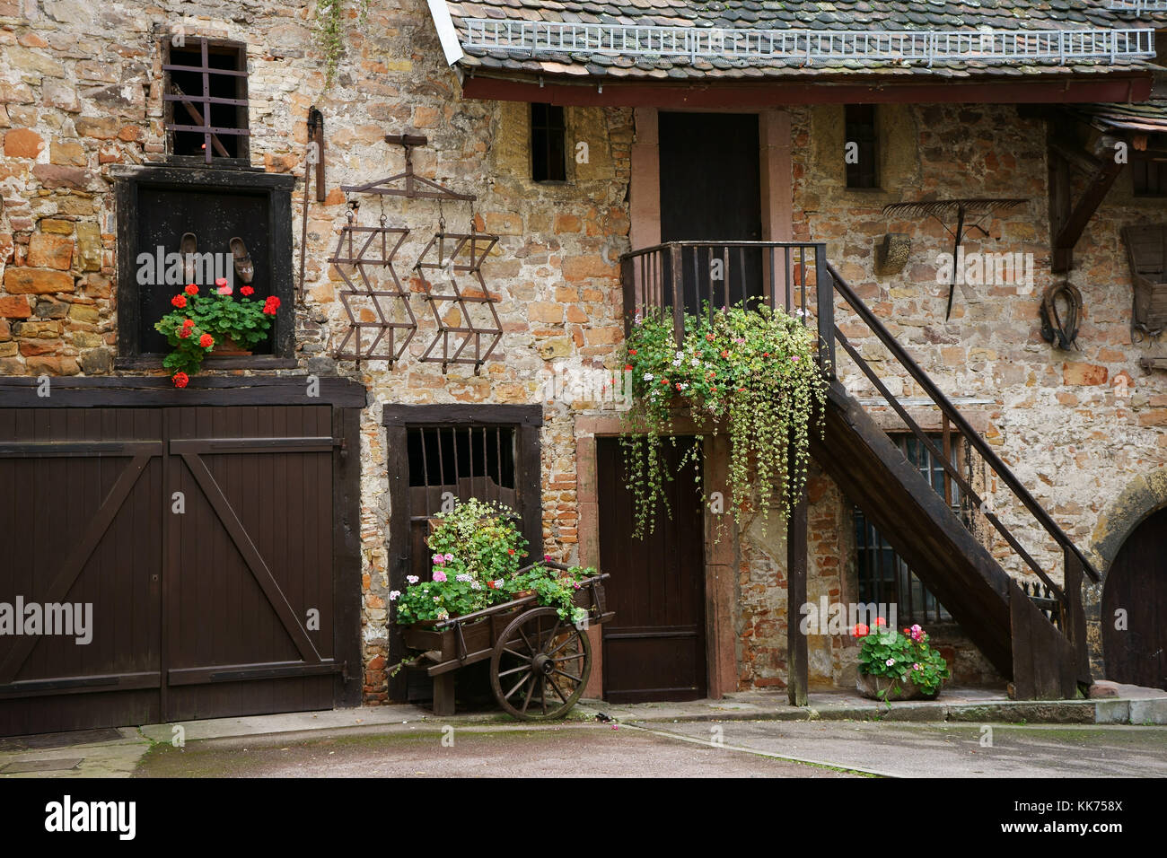Cour du Weinhof, 14th century wine manufacturing building. hisoric town Colma, Alasace, France Stock Photo