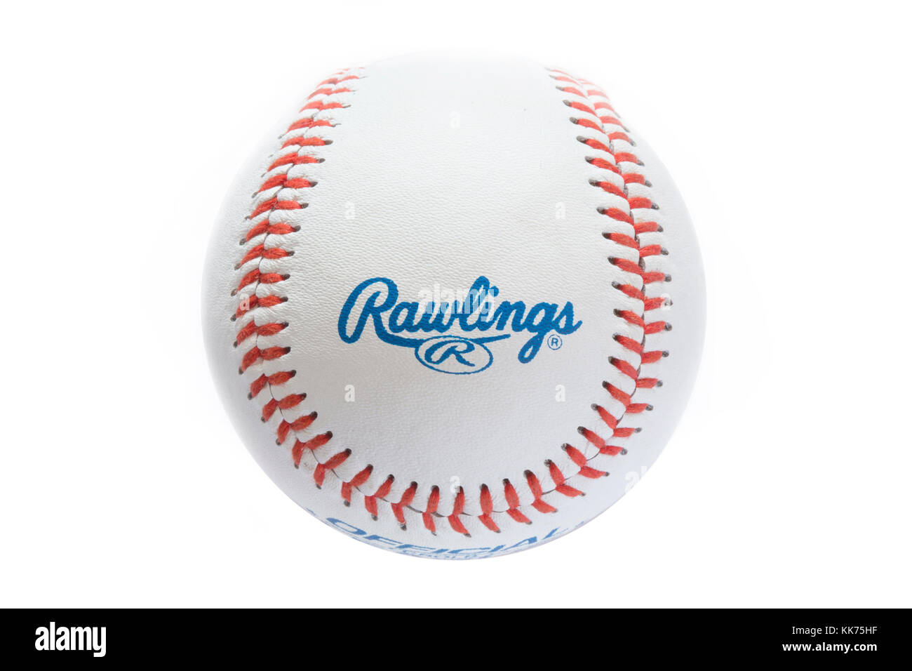 Closeup view at the Rawlings baseball ball. Rawlings is a sports