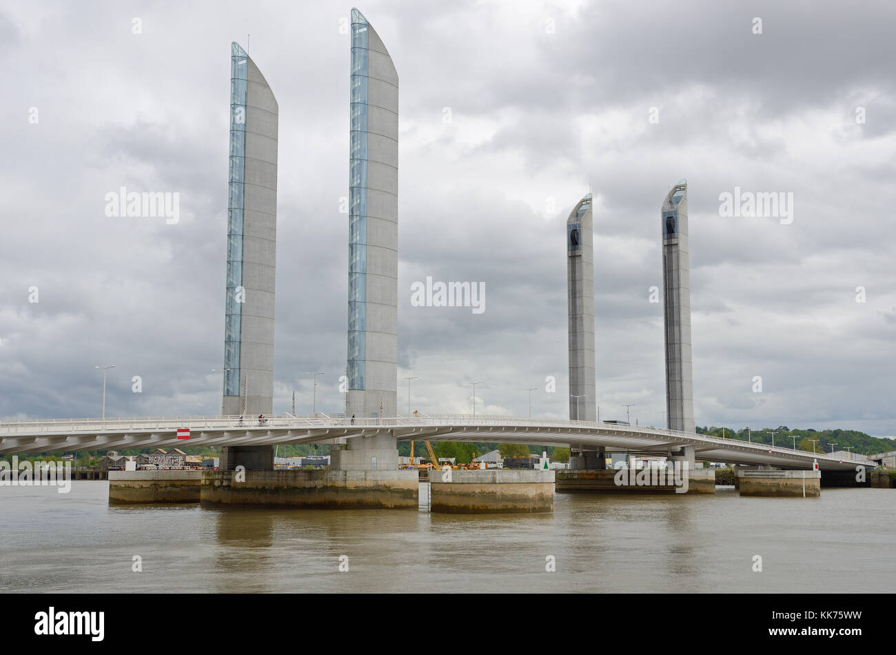 Modern movable bridge in the French city Bordeaux Stock Photo