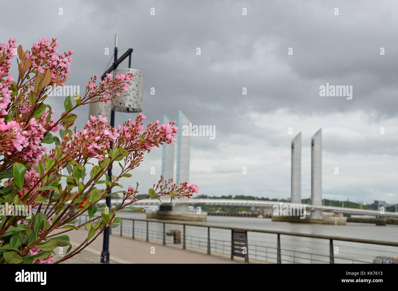 The modern embankment and the movable bridge, Bordeaux Stock Photo