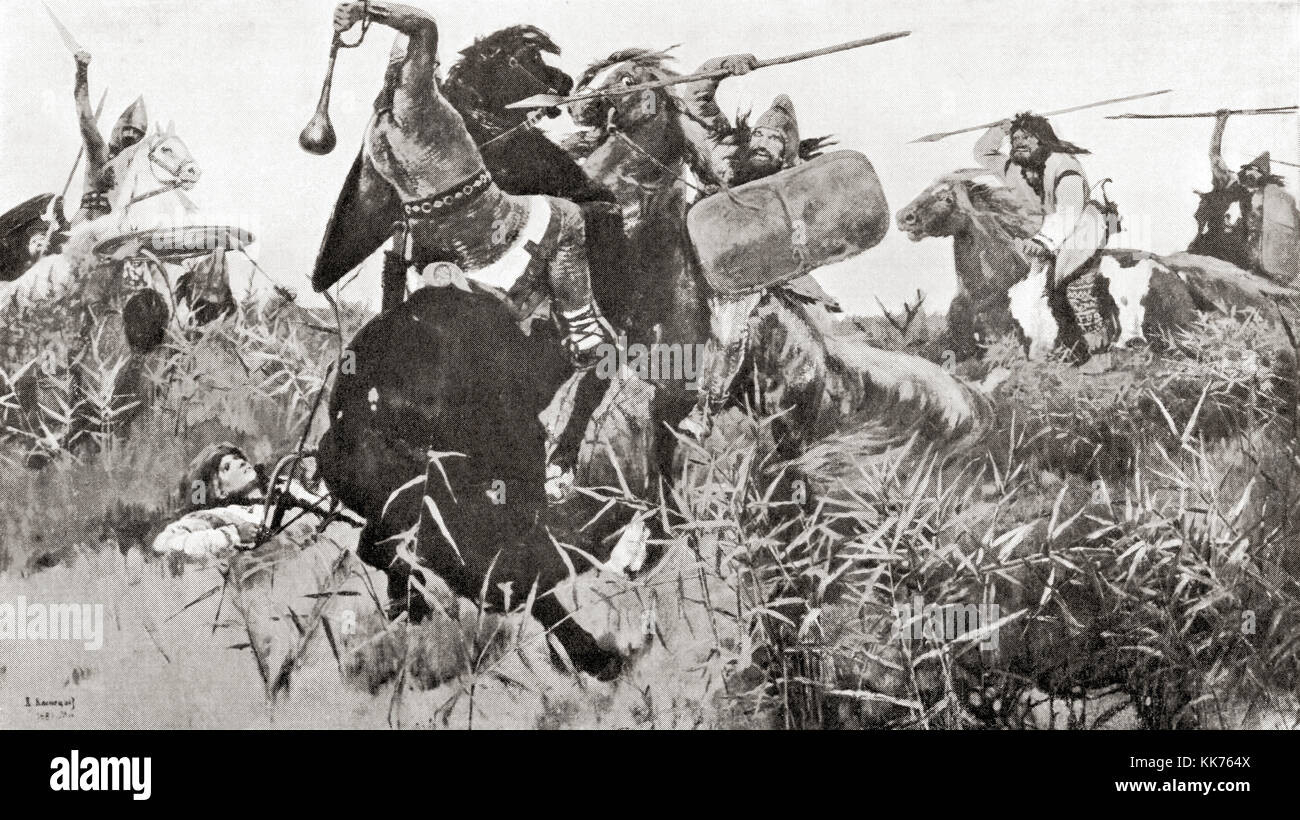 A Scythian warrior attacking his enemies.  From Hutchinson's History of the Nations, published 1915. Stock Photo