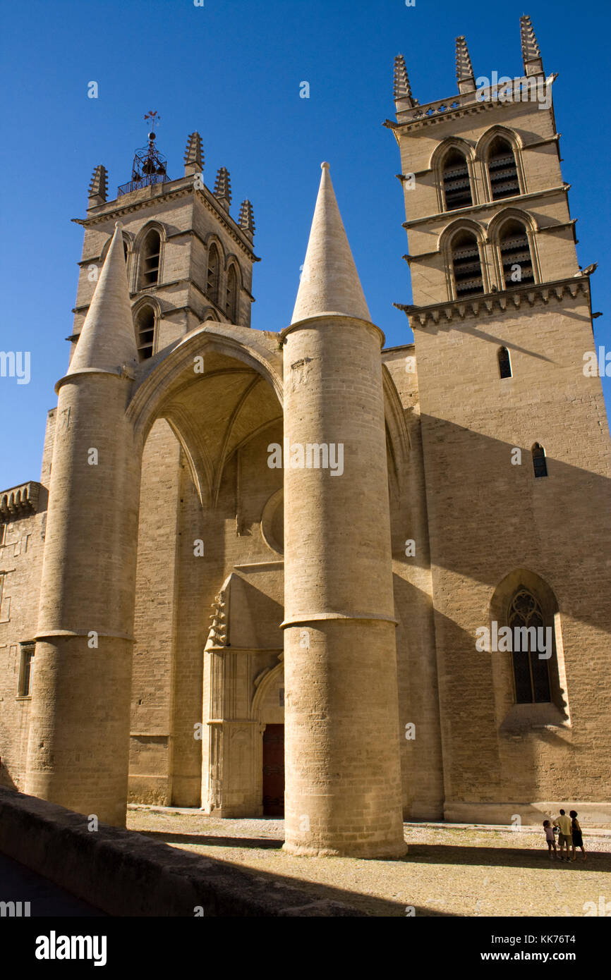 Main entrance to the Cathedral of St Pierre, Montpellier, France Stock