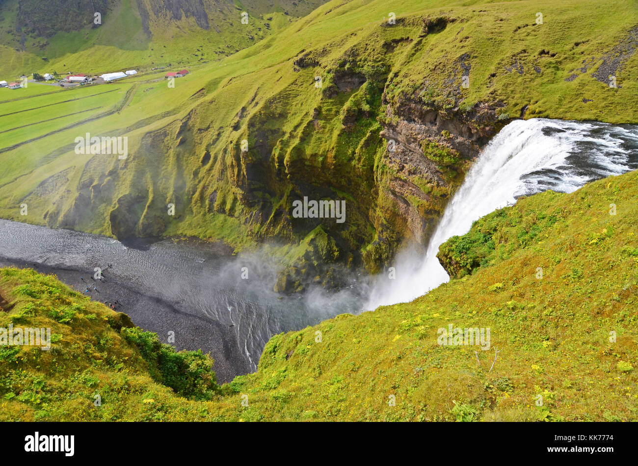 High viewpoint of Skógafoss waterfall in south Iceland Stock Photo